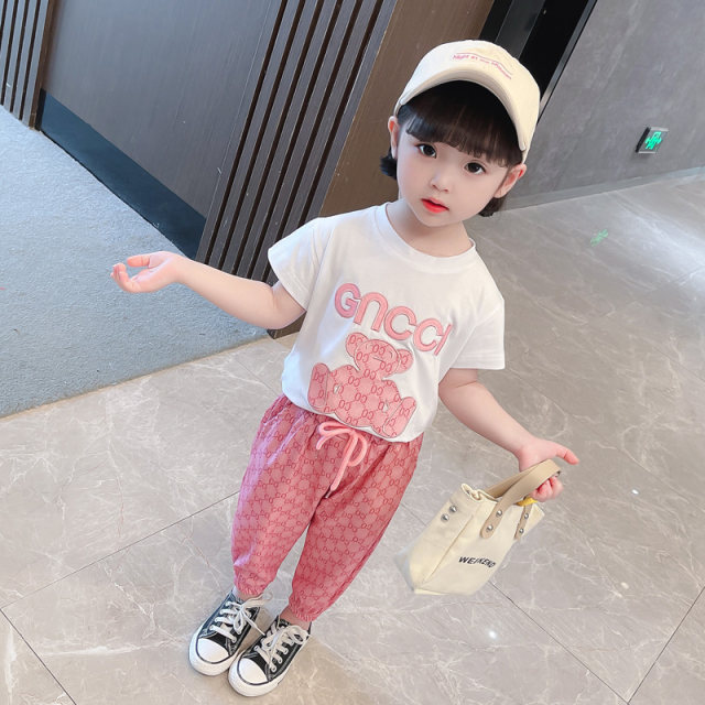 Baby girl summer suit girls 2023 new fashion foreign style children's summer suit female children's short-sleeved two-piece suit