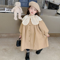 Girls Autumn Petal Collar Tops Childrens Autumn Windbreaker Jackets Childrens Autumn Clothes Mid-Length Style Western Style Versatile Girls