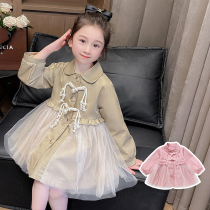 Girls Fashionable Jacket Autumn Clothing 2024 New Childrens Clothing Western Style Mid-Length Style Baby Girl Spring Autumn Mesh Windbreaker