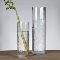 King-size vase Glass transparent bamboo lily living room decoration flower arrangement Creative Ice crack Floor-to-ceiling vase