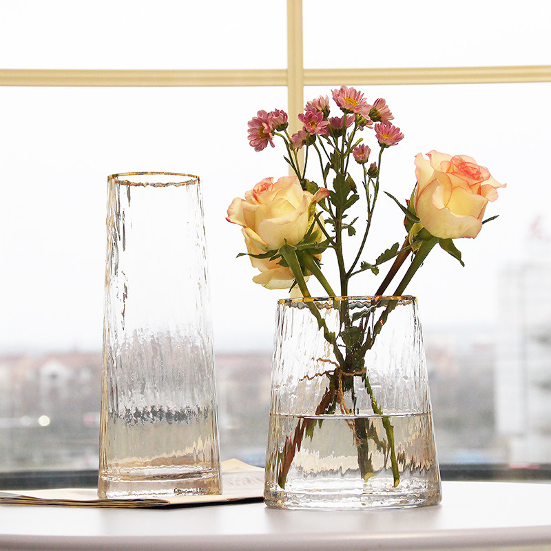 Nordic light luxury glass vase transparent living room flower arrangement lily rich bamboo rose flower vase dining table ornaments