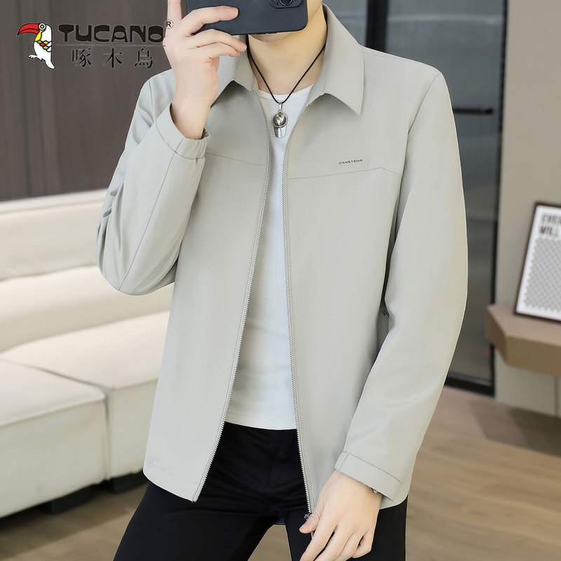 Woodpecker Men's Short Lapel Casual Jacket Versatile 2026 New Loose Zipper Thin Spring and Autumn Coat