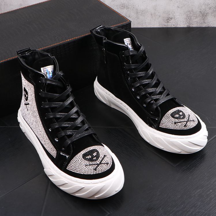 Giày cao cổ nam châu Âu giày cao cổ thời trang cá tính rhinestone xu hướng giày nam Phiên bản Hàn Quốc của Martin boot hip-hop - Giay cao giày nam cổ lửng da bò