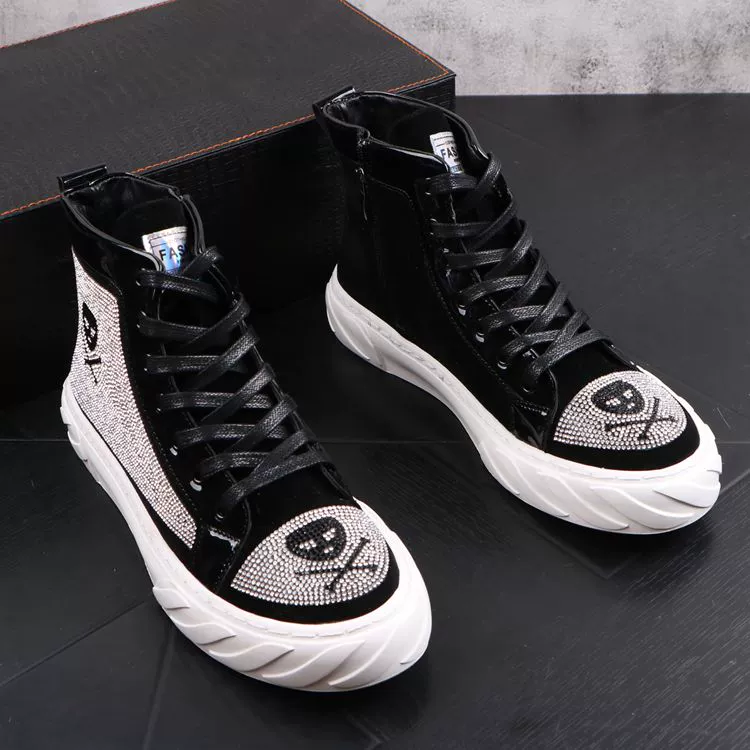 Giày cao cổ nam châu Âu giày cao cổ thời trang cá tính rhinestone xu hướng giày nam Phiên bản Hàn Quốc của Martin boot hip-hop - Giay cao