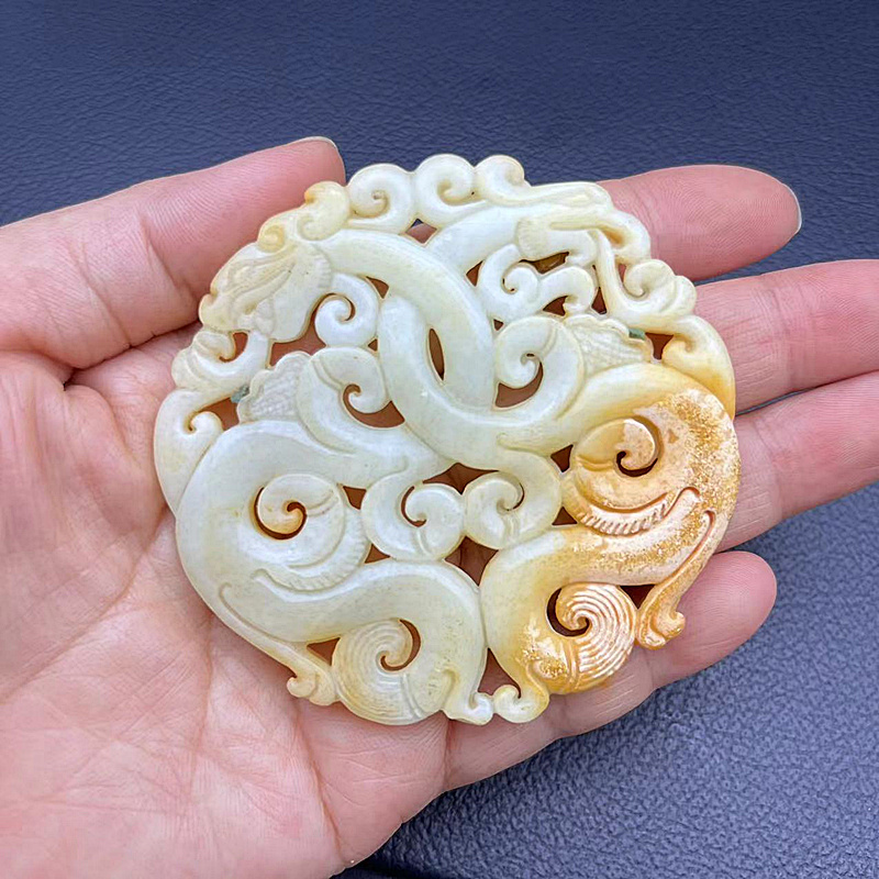 25年必买！岫玉双龙吊坠仿古做旧青龙玉佩｜汉服腰佩收藏级神器