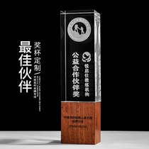 Creative crystal trophy custom new medals three-dimensional carving enterprise event competition awards prize solid wood base