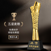 Pentagonal Star Gold Plated Resin Trophy Medal Custom Crystal Set Employees Annual Meeting Of Wheat Ears Competition Winner