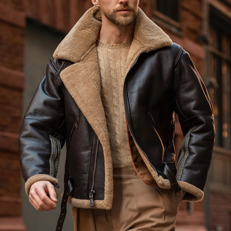 American-Made Cockpit British Royal Air Force B3 Bomber Pilot Jacket Made of Sheepskin and Fur