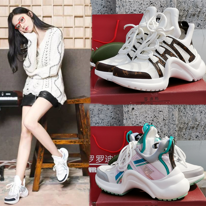 Bow-Shaped Sole Dad Shoes ins Trendy Women's 2026 New Internet Celebrity Thick-Soled Height-Increasing Sneakers Slimming Genuine Leather Casual Shoes