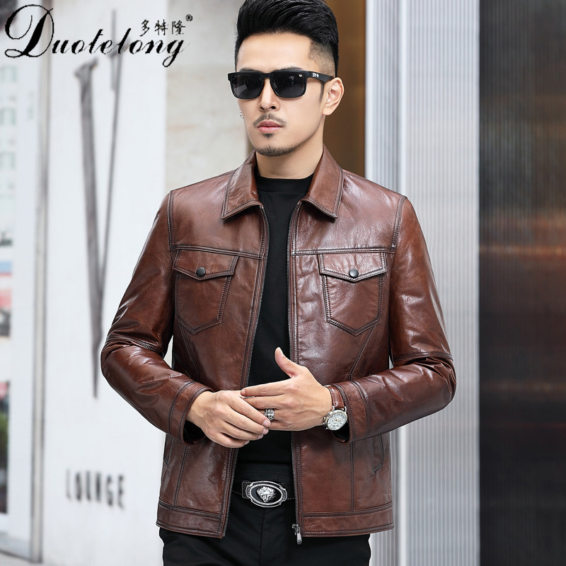 New Hainen genuine leather leather clothing men's oil wax head layer Bull Leather Turnover short Casual Leather Jacket Autumn Jacket Male Tide