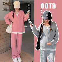 Maternity wear spring and autumn new sweatshirt embroidery fashionable style autumn thick versatile loose top belly support pants