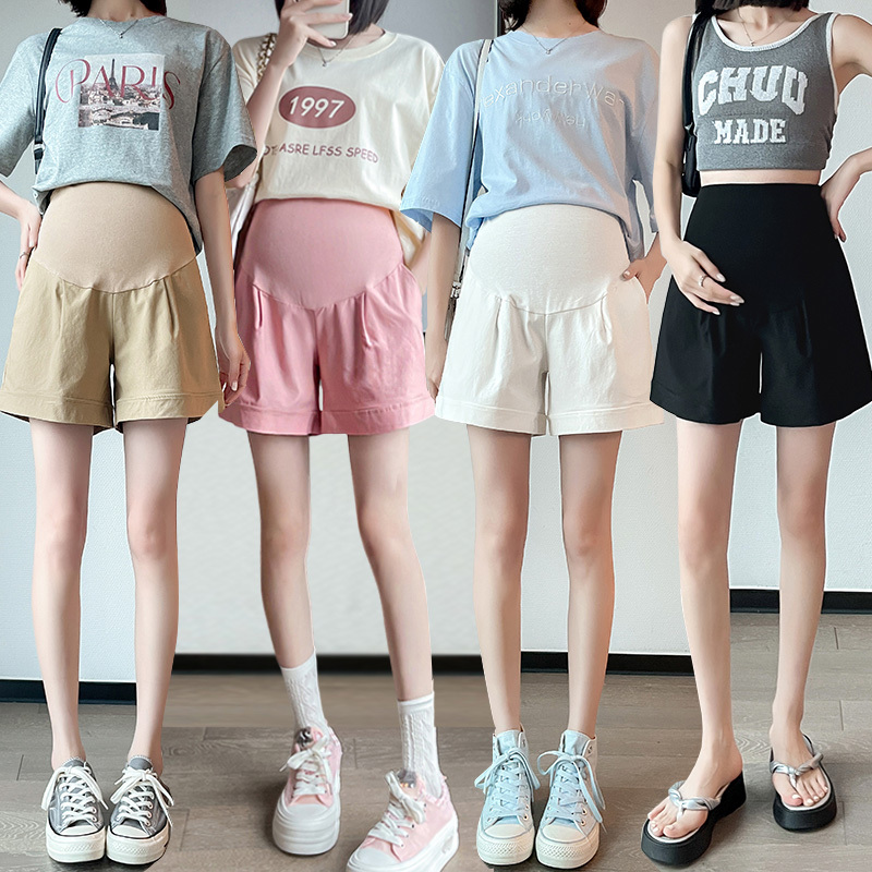 2025 Maternity Pants Summer New Style Ice Silk A-Line Shorts Elastic Suit Three-Quarter Length Outerwear Wide-Leg Shorts 2025 Maternity Pants Summer New Style Ice Silk A-Line Shorts Elastic Suit Three-Quarter Length Outerwear Wide-Leg Shorts
