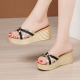 Золотые слайдеры на высоком каблуке, тапочки, летняя модная обувь на платформе, большой размер