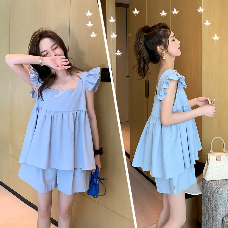 Pregnancy Maternity Dress Summer Suit Out of fashion Temperament New Summer Tide Hot Moms Net Red Little Fragrant Wind Shorts Two Sets