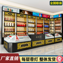 Solid Wood Smoke Cabinet Smoky Wine Counter Display Cabinet Supermarket Mall Convenience Store Cigarette Cabinet With Cashier Desk Glass Exhibition Cabinet