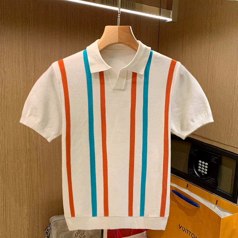 Korea's simple striped coloured knife knife T - shirt for men with summer Ruyah Young Fashion Men Polo shirt