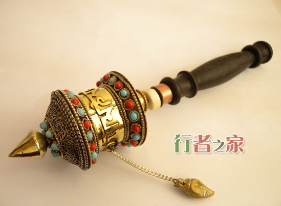 Nepal handmade pure copper hand-turned sutra Tibetan turquoise carved Vajra inlaid sutra wheel#29