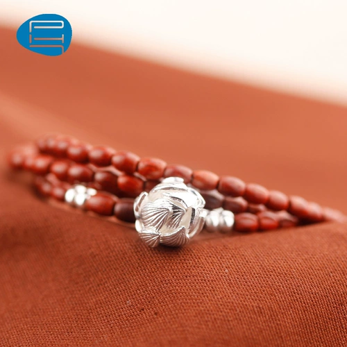 Браслет из розового дерева, серебро 7 пробы, серебро 925 пробы