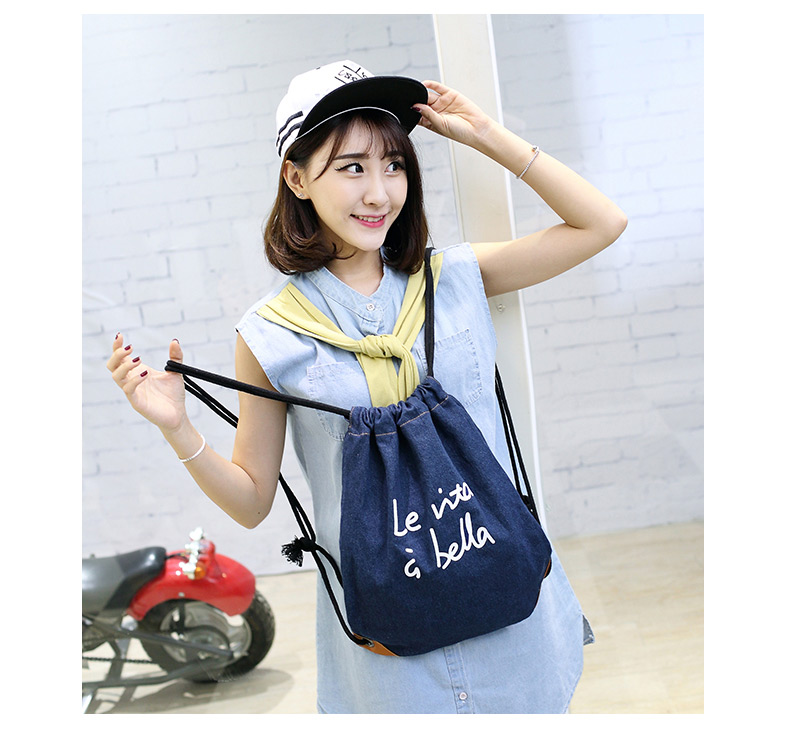 Ba lô denim Dây rút dây rút Sinh viên Ba lô Lady ngoài trời Thể dục Thể hình Túi đào tạo Túi leo núi balo công sở nữ