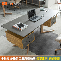 Ri Rong furniture loft retro desk leather computer desk simple creative leather decoration manager desk study