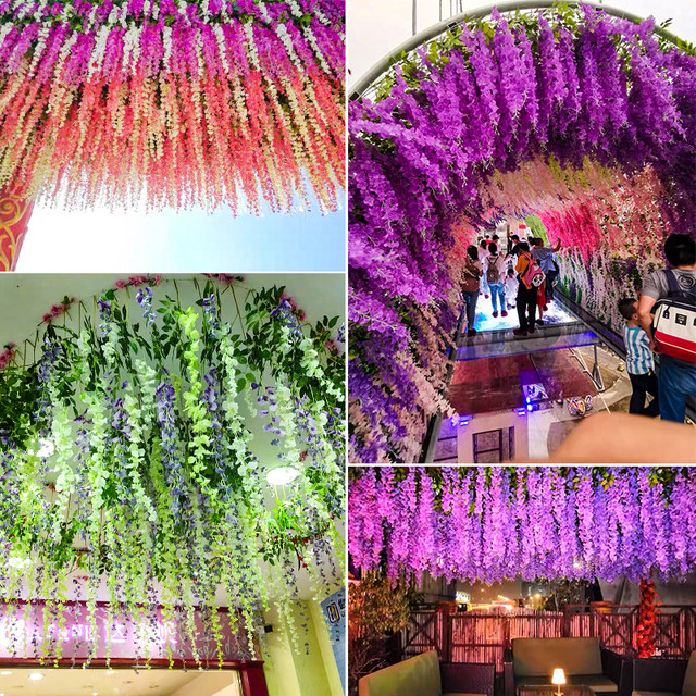 Simulated wisteria flower bean flower string violet artificial flower ceiling flower vine indoor wedding decoration plastic flower vine plant