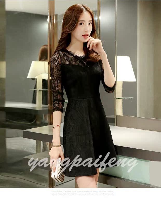 Đầm ren nữ 2018 mùa thu mới dài tay dài mùa xuân váy dưới váy Hàn Quốc khí một từ váy váy suông chữ a