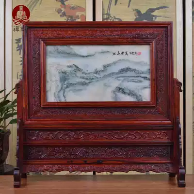 Big red sour branch stone screen screen ornaments Wood Red acid branch screen mahogany insert screen embedded marble table screen