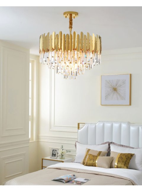 Light Luxury and Elegant Living Room Lamp, Crystal Lighting, Designer Hong Kong-Style Post-Modern Minimalist Home Gold Decorative Chandelier