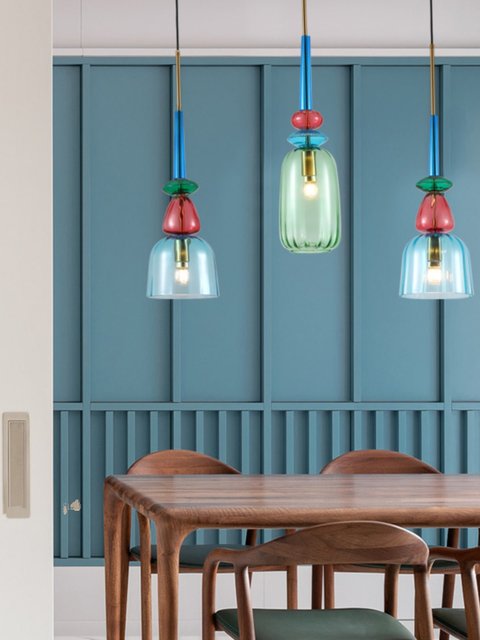 Scandinavian ins Style Colorfulful Single-Head Glass Chandelier Post-Modern Simple Retro Normcore B&B Restaurant Bar Chandelier