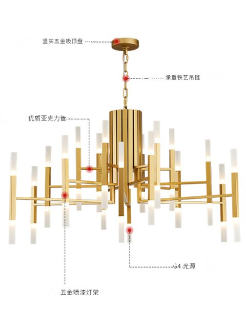 Postmodern Creative and Elegant Villa Living Room and Dining Room Lamp, Nordic Designer Duplex Minimalist Square Tube Hall Chandelier