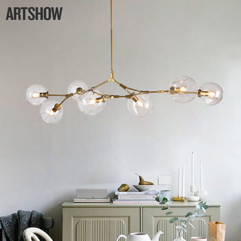 Postmodern Minimalist Creative Living Room Chandelier, Magic Bean Molecular Lamp, All-Copper Bubble Ball, Stylish Loft Personality Lighting