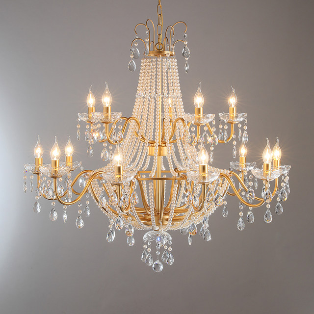 American-Style Crystal Lamp, French Vintage Pearl Chandelier, Mid-Century Villa Living Room, Dining Room, Bedroom, Duplex Main Light Fixture