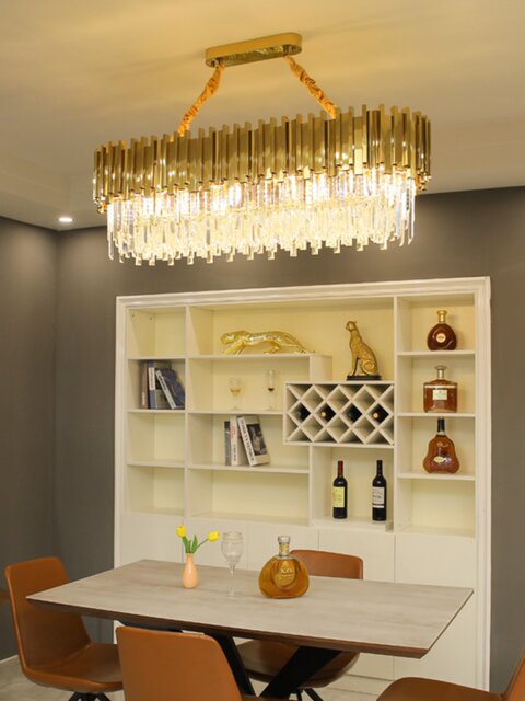 Postmodern Long Crystal Glass Rod Chandelier, Creative Luxury Engineering Model House, Hotel, Club, Restaurant, Living Room Lamp