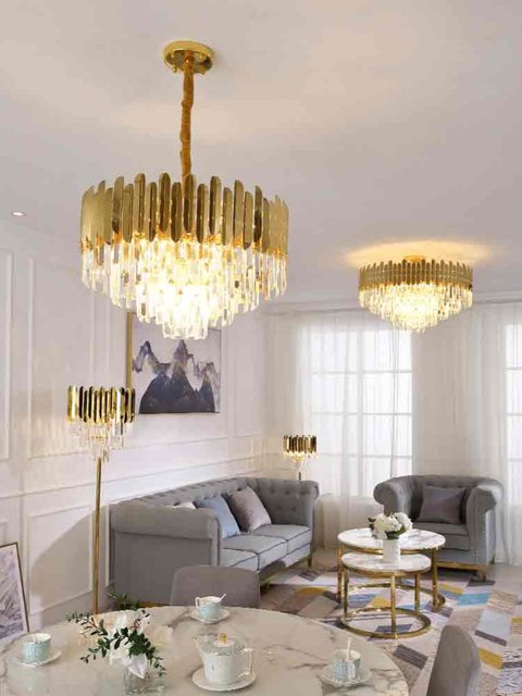 Light Luxury and Elegant Living Room Lamp, Crystal Lighting, Designer Hong Kong-Style Post-Modern Minimalist Home Gold Decorative Chandelier