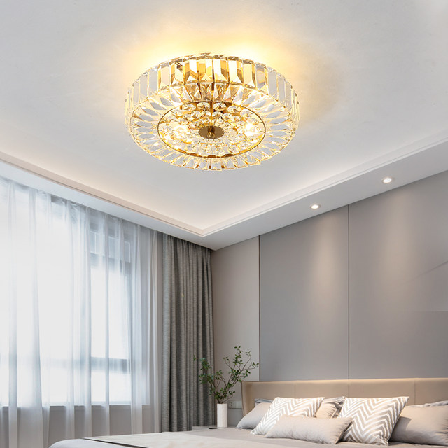 European-Style Crystal Ceiling Lamp, Post-Modern, Simple and Elegant, Suitable for Rooms, Balconies, Entryways, Master Bedrooms, Round, Light Luxury Lighting Fixtures