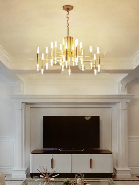 Postmodern Creative and Elegant Villa Living Room and Dining Room Lamp, Nordic Designer Duplex Minimalist Square Tube Hall Chandelier