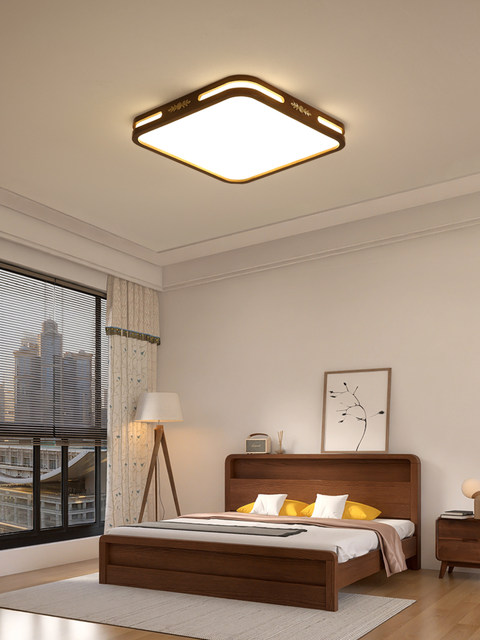 New Chinese-Style Solid Wood Ceiling Lamp with a Zen-Inspired Chinese Style for the Living Room, 2025 New Model in Walnut Wood Color, Wooden Bedroom Lamp