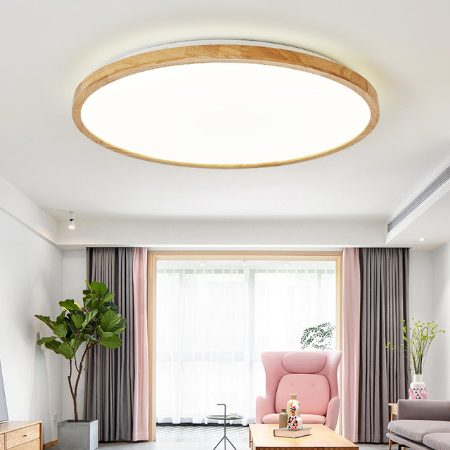 Scandinavian Ultra-Thin Master Bedroom Ceiling Lamp Solid Wood Living Room Round Modern Minimalist Room Aisle Balcony Led Lamps