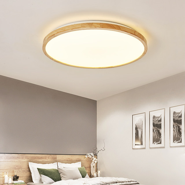 Scandinavian Ultra-Thin Master Bedroom Ceiling Lamp Solid Wood Living Room Round Modern Minimalist Room Aisle Balcony Led Lamps