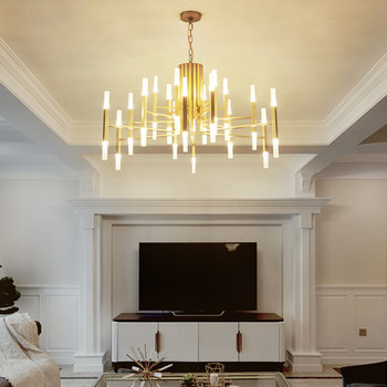 Postmodern Creative and Elegant Villa Living Room and Dining Room Lamp, Nordic Designer Duplex Minimalist Square Tube Hall Chandelier