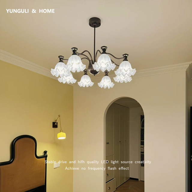 American Retro Living Room Chandelier, Simple Mid-Century Style Main Bedroom Lamp, French Romantic Lily of the Valley Flower Room Bedroom Lamp