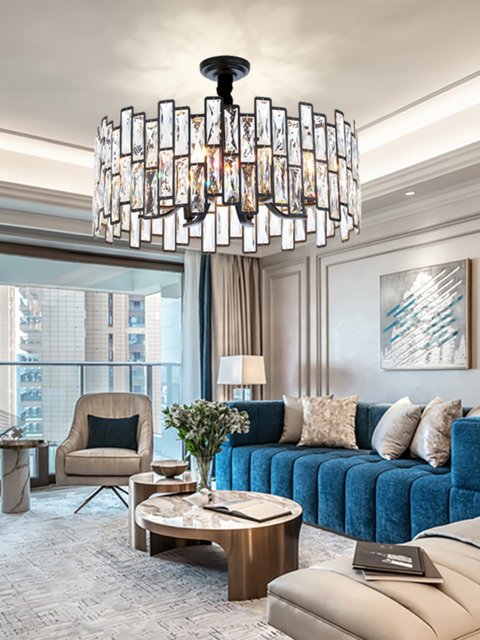 American-Style Light Luxury Living Room Lamp, Post-Modern and Elegant, Round Dining Room Lamp, K9 Crystal Lamp, Simple Nordic Chandelier