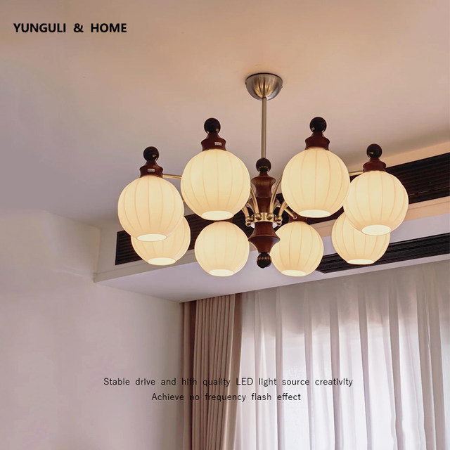 Vintage French-Style Living Room Chandelier 2025 New Model Main Hall Light Retro High-End Walnut Wood Bedroom Room Light