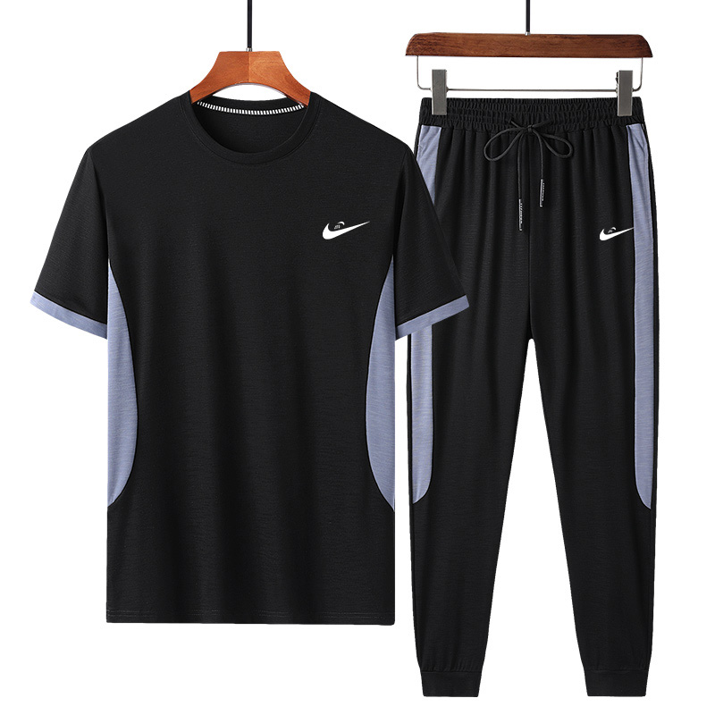 Niketon summer Tencel sportswear casual suit men's ice silk short-sleeved T-shirt quick-drying fitness trousers