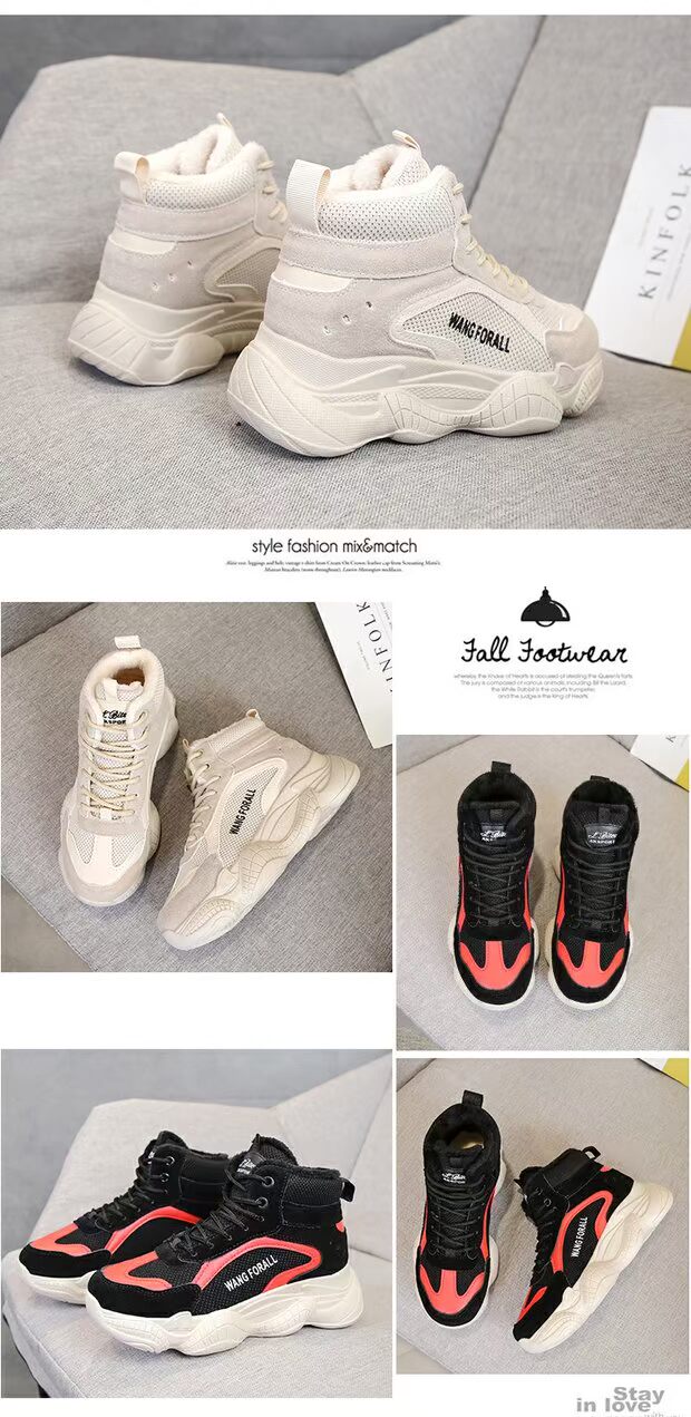 Giày lưới cũ màu đỏ và giày nhung cao nữ 2018 Giày cotton mới mùa thu và mùa đông Sinh viên hoang dã Giày thể thao Hàn Quốc giày thể thao nữ đế cao