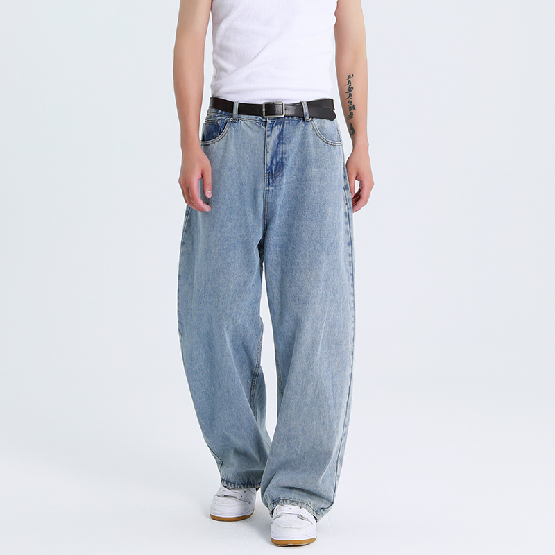 Fearless Deer American High Street Drapey Wide-Leg Jeans for Men, Loose Oversize Light-Colored Washed Straight Pants Fearless Deer American High Street Drapey Wide-Leg Jeans for Men, Loose Oversize Light-Colored Washed Straight Pants
