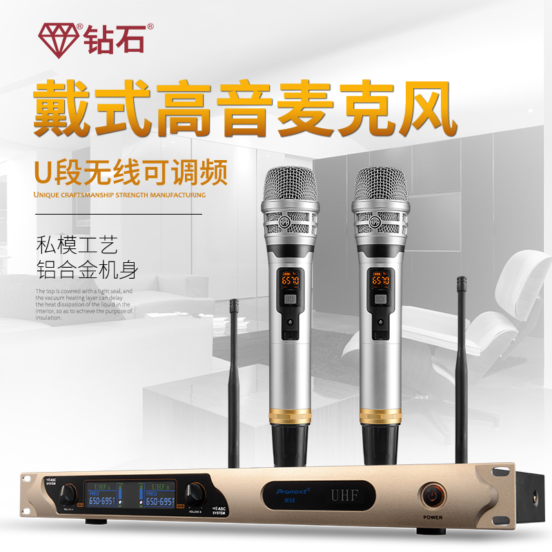 Diamond W25 home wireless microphone one for two professional KTV singing U segment FM home amplifier K song microphone