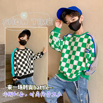 Boys checkered sweatshirt spring 2022 new handsome air-fried street Spring-autumn-style chessboard GCUHK children children beating undershirts