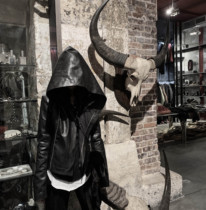 IAMCPLUS original design chic dark wind wizard hat leather short jacket 2019 new fashion women autumn and winter