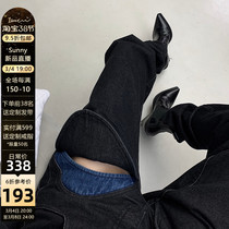 IAMCPLUS Sani Design Sense Hollowed-out Black Pituitary High Waist Tudenim Jeans Woman Loose Straight Barrel Broadlegged Pants